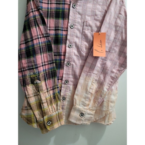 La Detresse Bleach Scorpio Flannel Color Block Oversized Plaid Shirt Small NWT - Picture 12 of 12